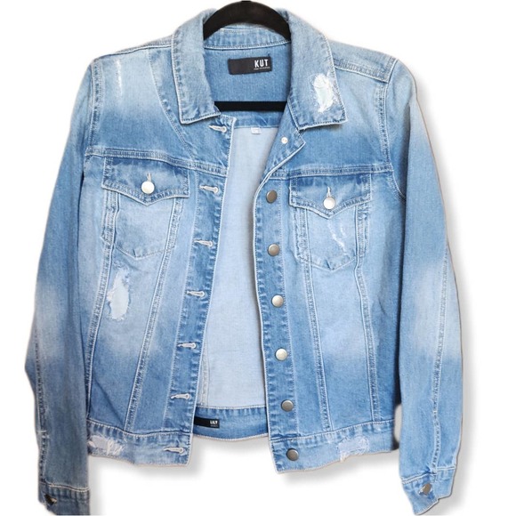 Kut from the Kloth Jackets & Blazers - Kut from the Kloth Lily Jean Jacket Light Blue Distressed Womens Medium